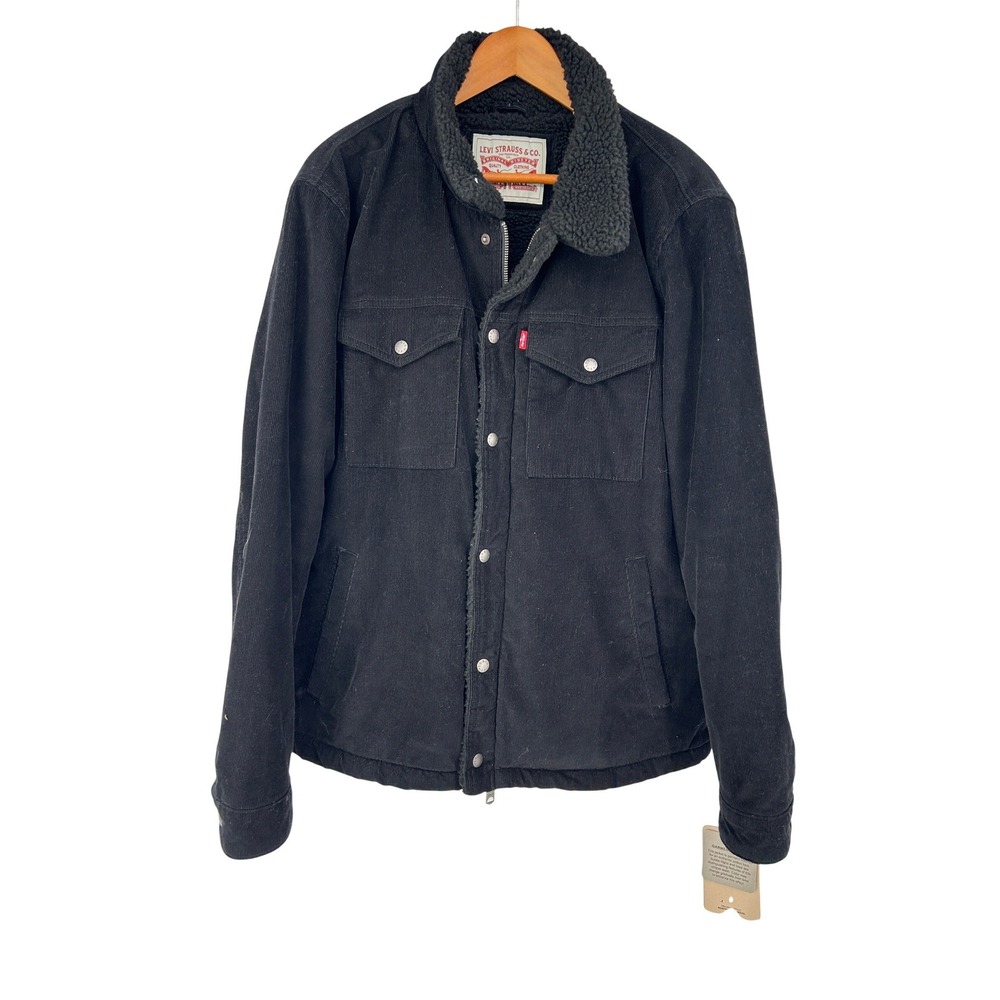 Levis Mens Black Corduroy Sherpa Lined‎ Trucker Jacket NWT Size XL